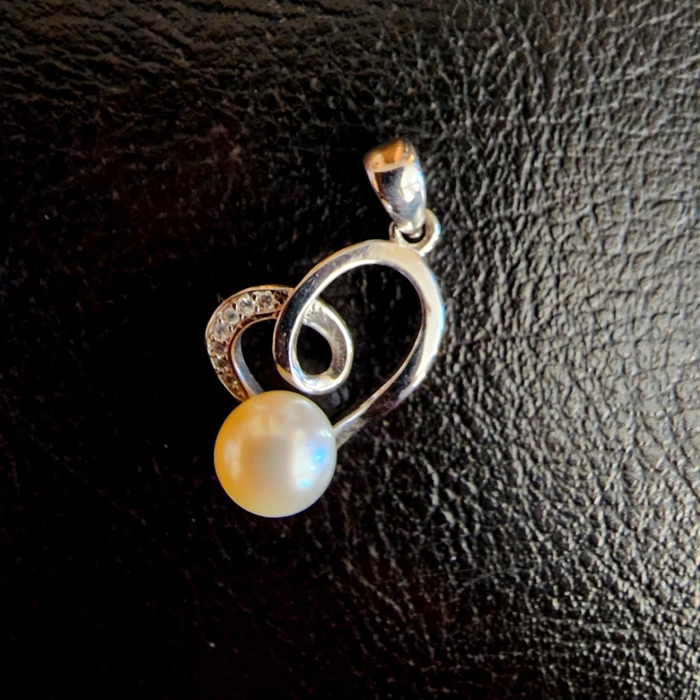 Sterling silver heart charm with pearl